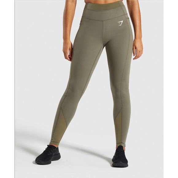 Gymshark Dreamy Mesh Leggings Olive Green High Waist Leggings Medium - Picture 1 of 14